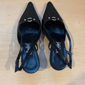 Elegant Black Slingback Heels with Rhinestone Detail